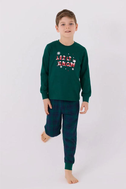 Arnetta Boys Long Sleeve Pajama Set in Dark Green