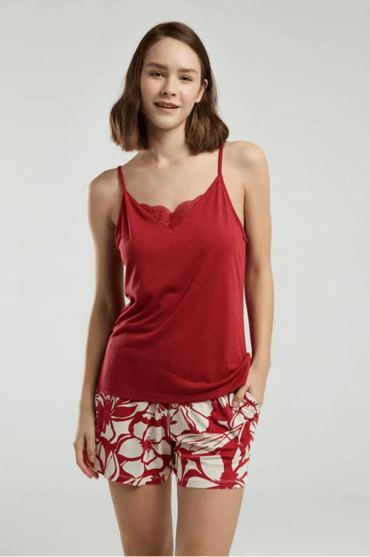 Arnetta Women's Red Pajama Short Set for Lounging
