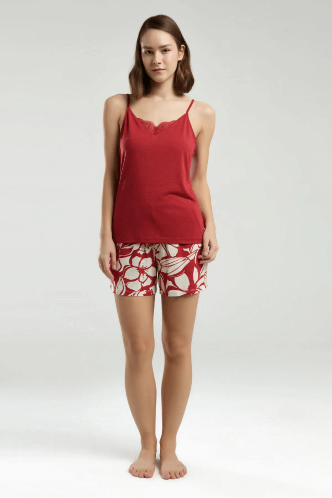 Arnetta Women's Red Pajama Short Set for Lounging