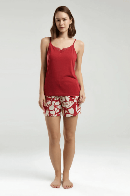 Arnetta Women's Red Pajama Short Set for Lounging
