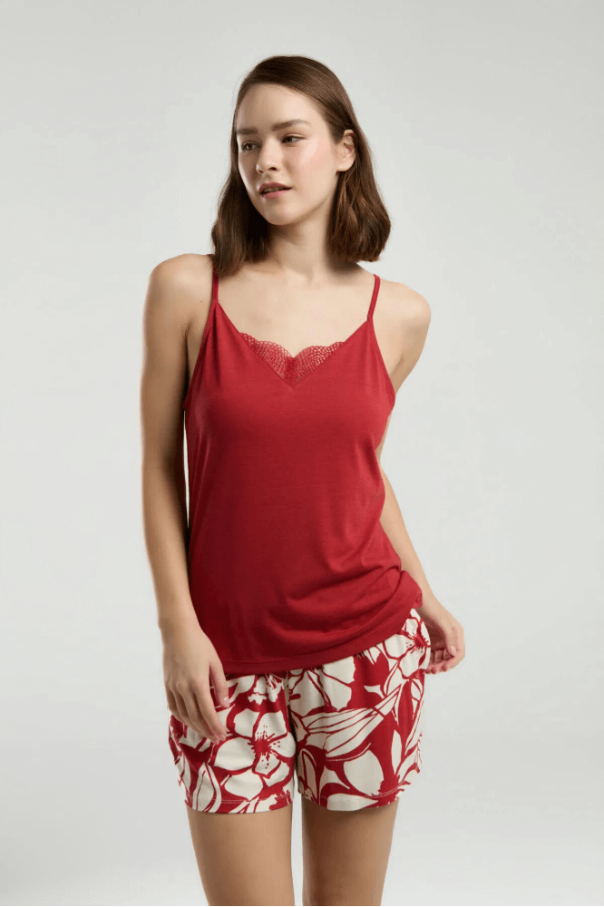 Arnetta Women's Red Pajama Short Set for Lounging