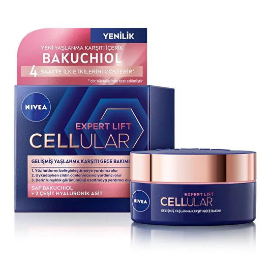 Nivea Cellular Expert Lift Bakuchiol Night Cream: Natural Retinol Alternative for Wrinkle Reduction & Skin Firming - 50ml