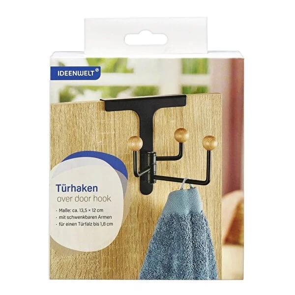 Ideenwelt Over-the-Door Rotating Hook Rack: Maximize Space with 3 Hooks | Behind Door Storage, Door Organizer