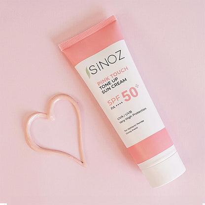 Sinoz SPF50+ Pink Touch Facial Sunscreen: Tone Up & Protect with High Protection, Calamine & PA++++ for Radiant Skin (1.69 fl oz)