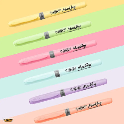 BIC Highlighter Grip Pastel, Highlighter Pens with Adjustable Chisel Tip, Rubber Grip for Extra Comfort, Assorted Colours, Pack of 6