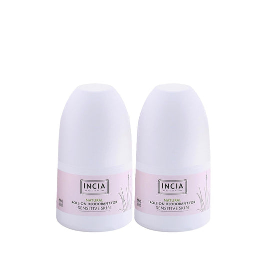 INCIA Natural Roll-On Deodorant for Sensitive Skin - 50ml, 2 Pack - Chemical-Free, Eco-Friendly
