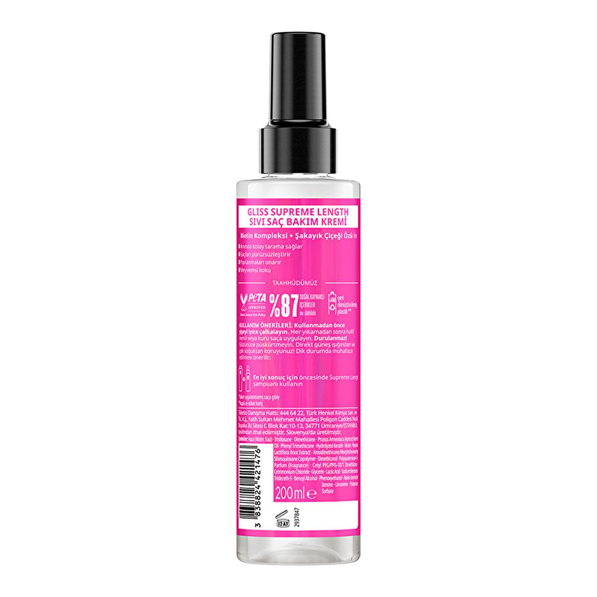 Gliss Supreme Length Liquid Hair Cream 200ml - Nourishing Hair Care for Softer, Shinier Long Hair