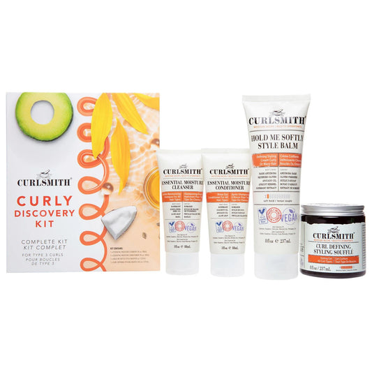Curly Discovery Kit: Enhance & Define Type 3 Curls - Moisturizing Shampoo, Conditioner, Cream Balm & Styling Gel - Frizz Control & Volume - Cruelty-Free