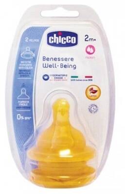 Chicco Rubber Baby Bottle Nipple Medium Flow 2-Pack
