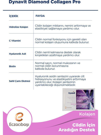 Dynavit Diamond Collagen Pro 30 Sachets - Premium Collagen Supplement with Hyaluronic Acid & Vitamin C for Skin Hydration and Anti-Aging