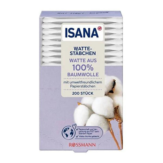 Isana Eco-Friendly Cotton Buds - 200 Count, Gentle Ear Cleaning, Paper Stick, Biodegradable