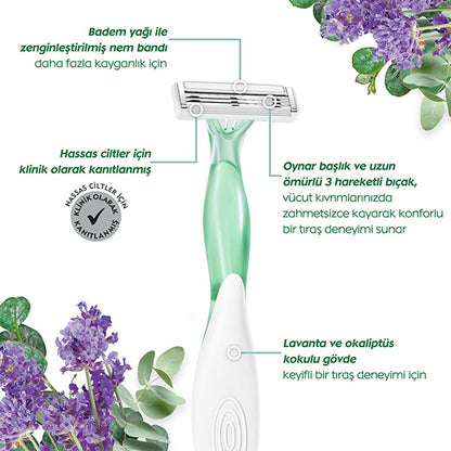 Bic Women's Razors - Soleil Escape 3-Blade Disposable Razors for Women with Lavender & Eucalyptus Scent