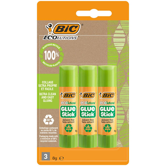 BIC ECOlutions Glue Stick - Eco-Friendly, Non-Toxic, Washable Glue for Office and School Supplies - 3-Pack of 8g Glue Sticks
