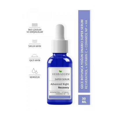 Herbaderm Night Serum for Face and Neck - Anti-Aging, Hydrating, and Repairing Serum with Resveratrol and Hyaluronic Acid