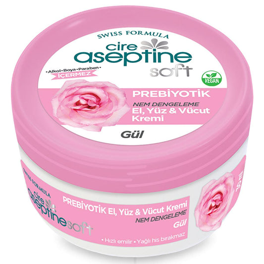Cire Aseptine Soft Gül Özlü Nem Dengeleyici Moisturizing Cream - Prebiotic Skincare with Vitamin E & Rose Extract, Paraben-Free