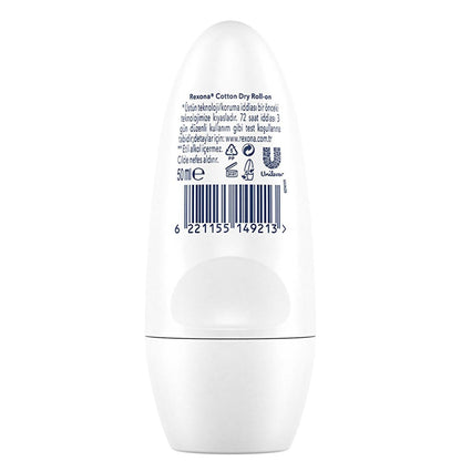 Rexona Cotton Dry Roll-On Deodorant for Women: 72-Hour Protection, Hypoallergenic, and Soft Cotton Extracts - Stay Fresh All Day.
