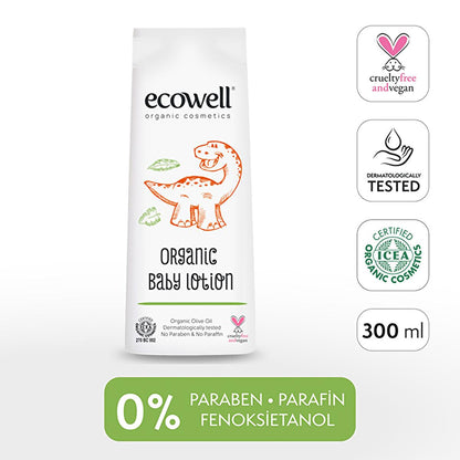 Ecowell Organic Baby Lotion - Natural Moisturizer for Sensitive Skin, Vegan & Cruelty-Free Certified, 10.14 fl oz