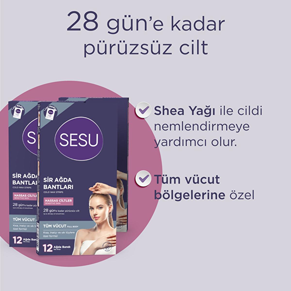Sesu Sensitive Skin Wax Strips - Gentle Hair Removal for Short Hair, Easy to Use, Sugar-Free Formula