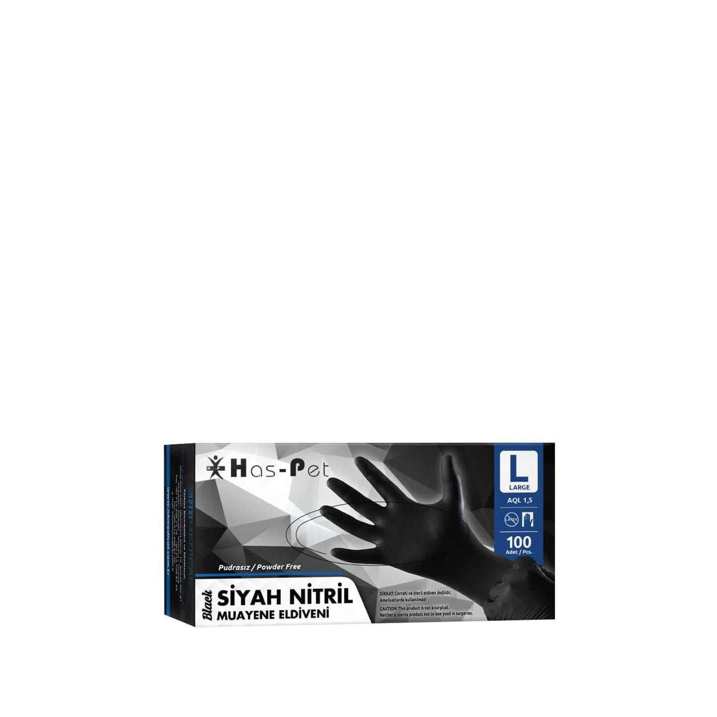 Has-Pet Black Nitrile Examination Gloves Large - 100 Count - Durable & Latex-Free Protective Gloves for Medical Professionals