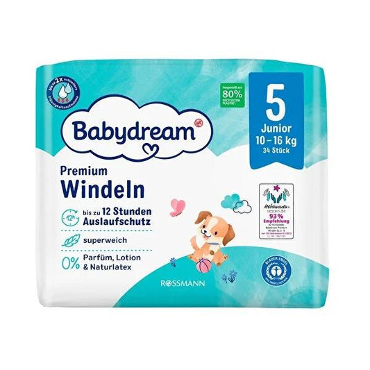 Babydream: Size 5 Baby Diapers, 34 Count - Hypoallergenic, Overnight Protection, Sensitive Skin, Absorbent, Leakproof Infant Diapers