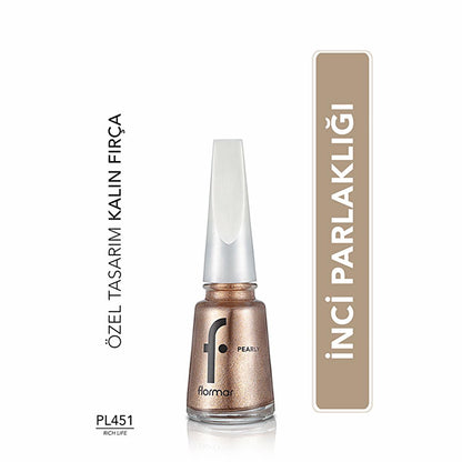 Flormar Long-Lasting Pearl Finish Nail Polish - Rich Life PL451, 6-Day Wear, Shimmer Effect, Elegant Nail Color for Women