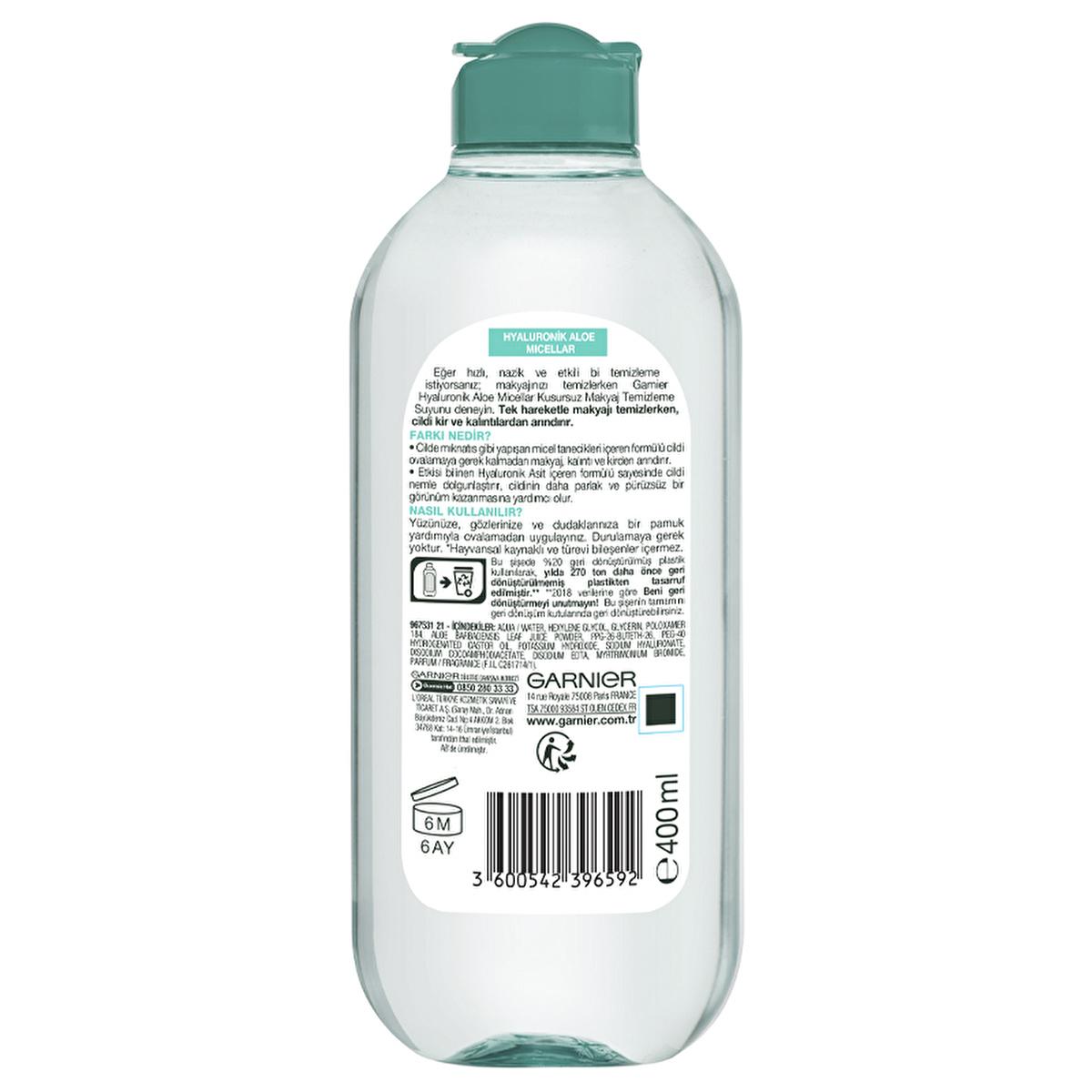 Garnier Hyaluronik Aloe Micellar Water: Gentle & Hydrating Makeup Remover - Cleanses, Soothes & Plumps Skin