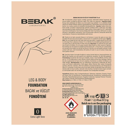 Bebak Leg Foundation Shade 0 for Flawless Skin 75 ml