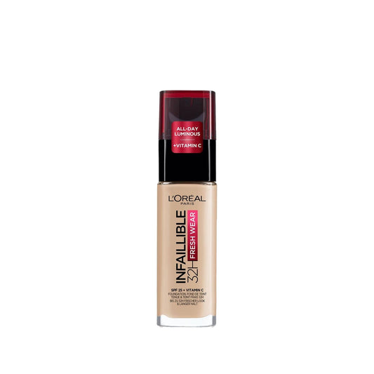 L'Oreal Paris Infaillible 32H Fresh Wear Vitamin C Foundation - 130 True Beige, Long-Lasting, Natural Finish Makeup