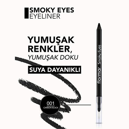 Flormar Smoky Eyes Carbon Black Waterproof Eyeliner - Rich Pigmentation for Stunning Eye Makeup | Ideal for Women and Teenagers