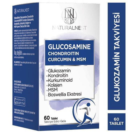 NaturalNest Glucosamine Chondroitin Curcumin MSM Supplement for Joint Health Support - 60 Tablets