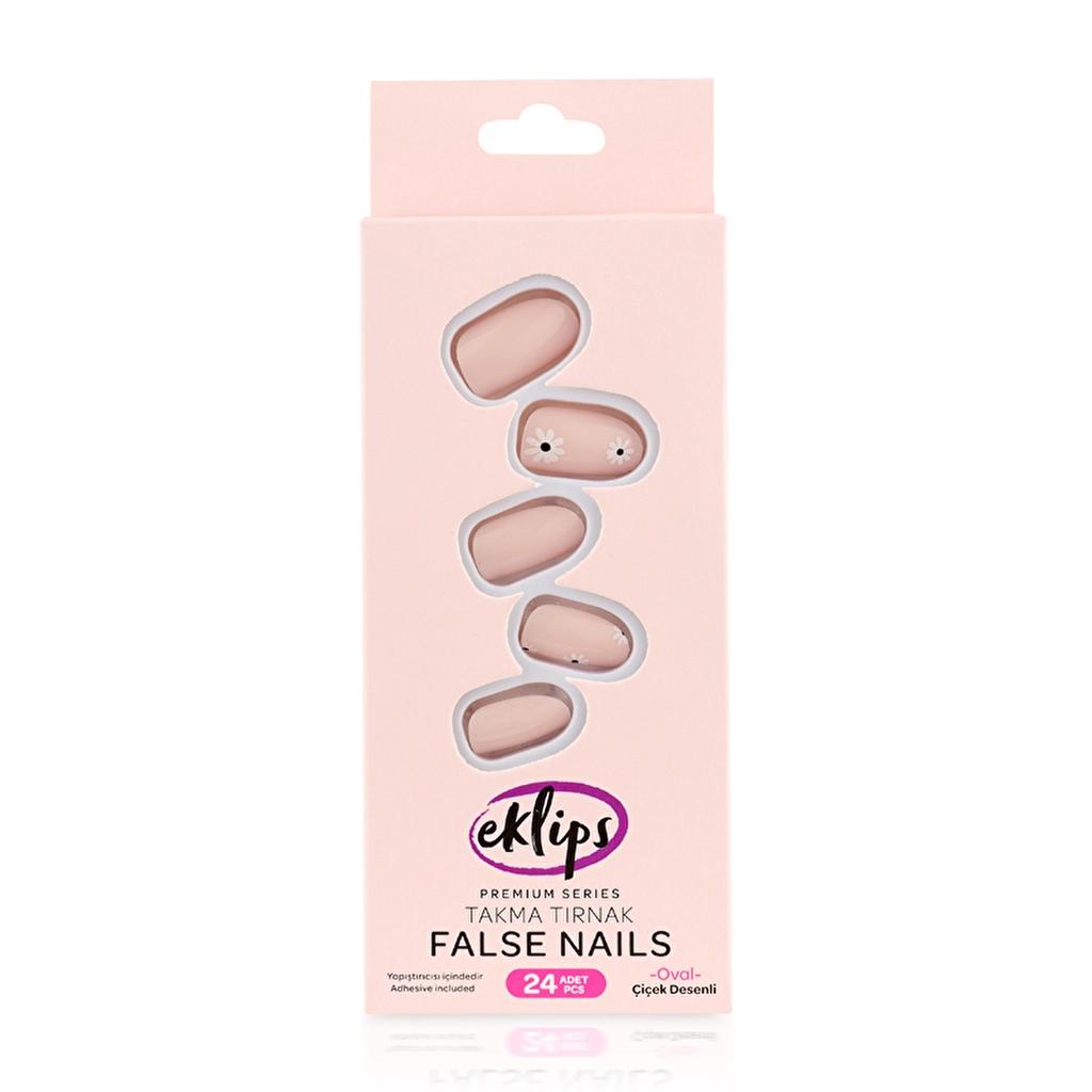 Eklips Floral Oval False Nails with Easy Application, 24 Pieces