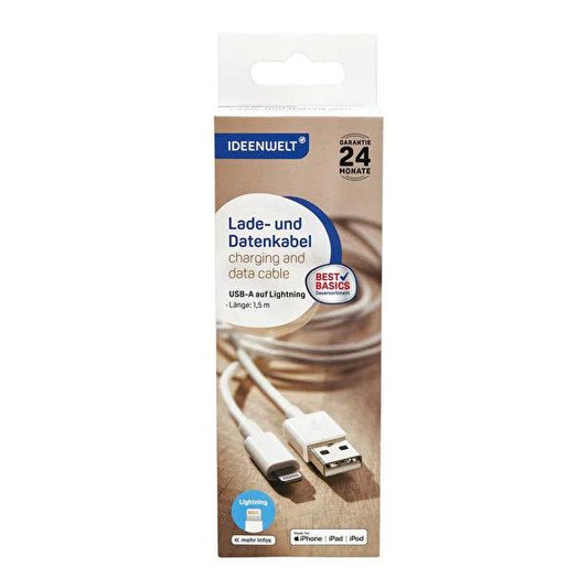 Ideenwelt USB A to Lightning Cable 1.5M - Fast Charging & Data Transfer for Apple Devices