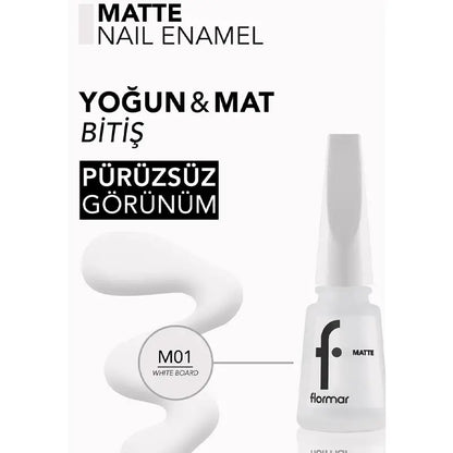 Flormar Matte Nail Polish in M01 White Board 11ml