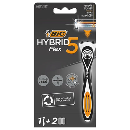 BIC Men's Razors - BIC Flex5 Hybrid 5-Blade Razor with Nano-Technological Blades for Ultra Close Shave