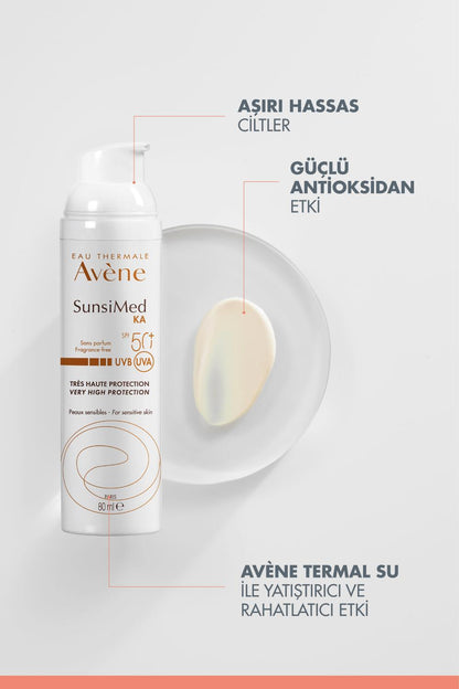 Avene Sunsimed KA High Protection Sunscreen SPF 50+ for Sensitive Skin - Water-Resistant, Non-Whitening, Soothing Avène Thermal Water - 2.71 fl oz