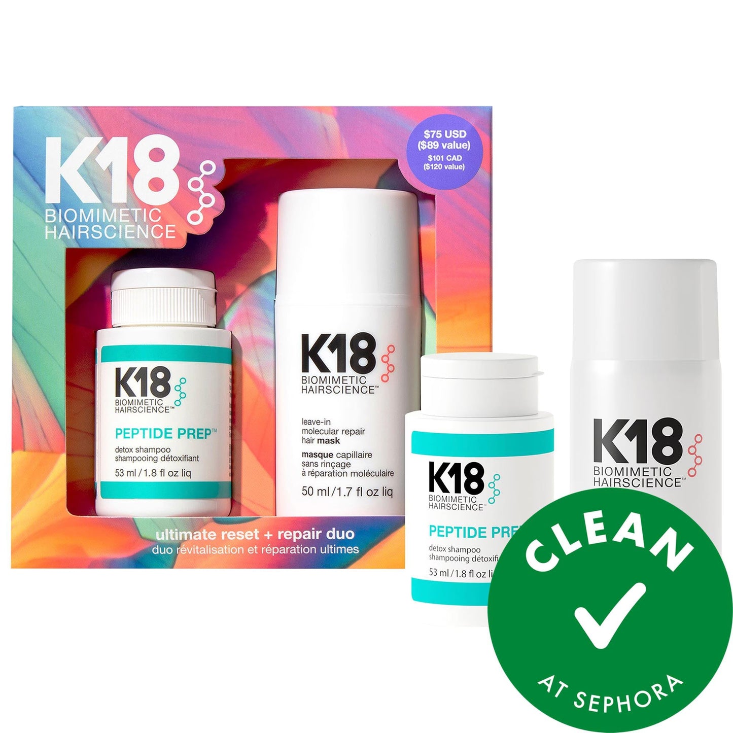 Ultimate Reset + Repair Hair Mask and Shampoo Value Set - K18PEPTIDE Hair Repair Duo for Damaged Hair