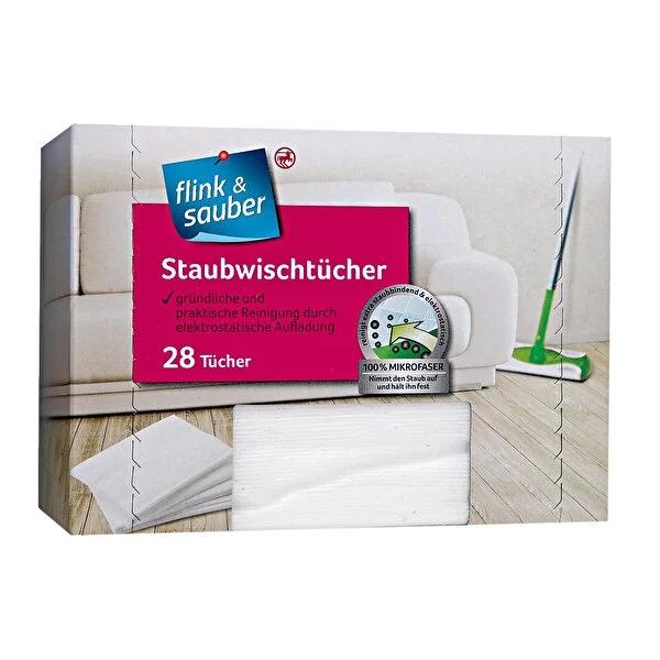 Flink & Sauber 28-Pack Reusable Dusting Cloths - 22x30 cm, Machine Washable up to 60°C - Effective Dry Surface Cleaning for Furniture, Keyboards, Car Consoles