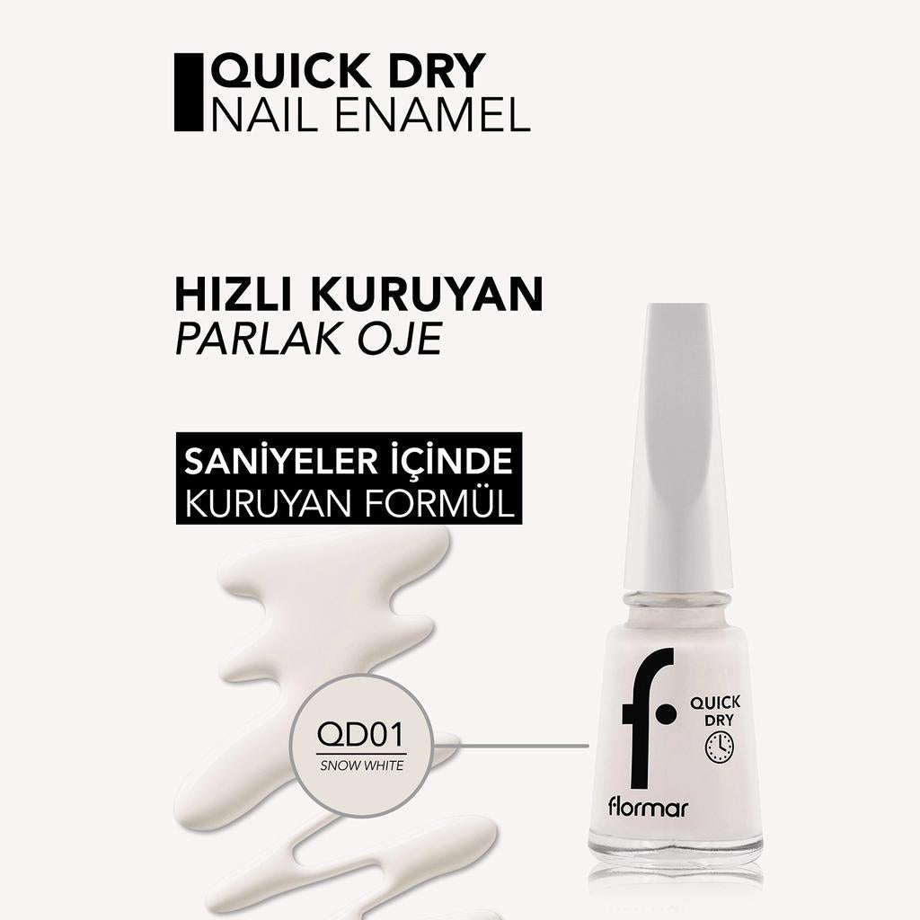 Flormar Quick Dry Nail Polish 001 Snow White Fast Drying