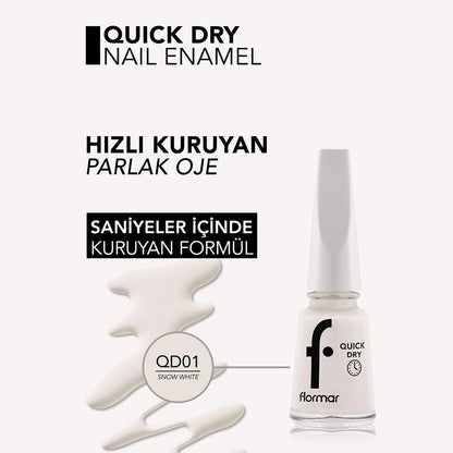 Flormar Quick Dry Nail Polish 001 Snow White Fast Drying