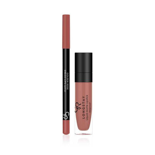 Golden Rose Matte Lipkit Warm Nude - Long Lasting, Kissproof Lip Color with Lipliner