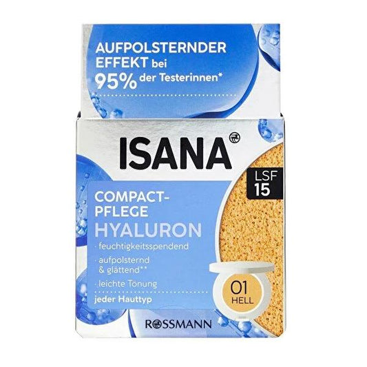 Isana Hyaluronic Acid Moisturizing Compact SPF15 - Hydrating, Anti-Aging, Natural Coverage Makeup with Sun Protection