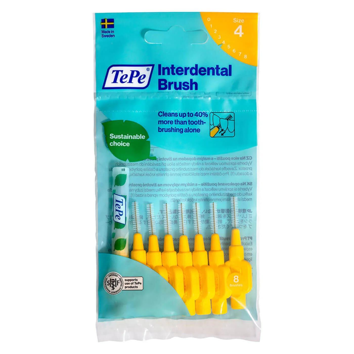 TePe Interdental Brush 0.7mm Yellow for Plaque Removal 8-Pack