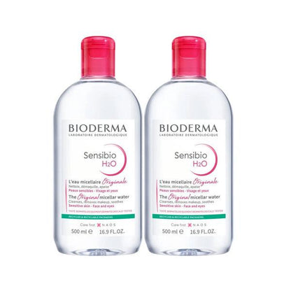 Bioderma Sensibio H2O Micellar Water for Sensitive Skin, Gentle Makeup Remover and Cleanser - 500ml Twin Set
