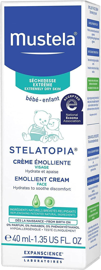 Mustela Stelatopia Emollient Face Cream for Babies - Natural, Fragrance-Free, Moisturizing Baby Skincare