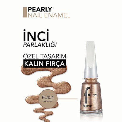 Flormar Long-Lasting Pearl Finish Nail Polish - Rich Life PL451, 6-Day Wear, Shimmer Effect, Elegant Nail Color for Women