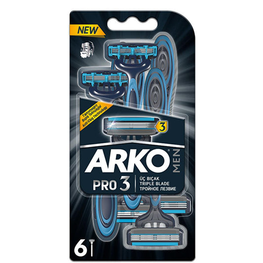Arko Men Pro 3: Superior Three Blade Razor Blades for Men - Anti-Clog, Lubricating, and Durable Shaving Supplies (6-Count)