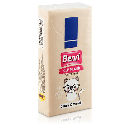 Benri Portable Pocket Tissues - 3-Layered Hygienic Handkerchiefs for Travel and On-the-Go Use