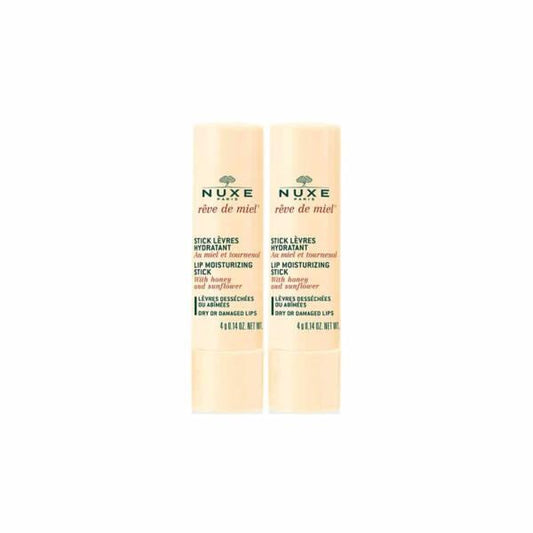 Nuxe Reve de Miel Lip Moisturizing Stick Set - 2x4g Natural Lip Care, Paraben-Free Cosmetics