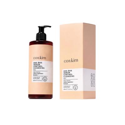 Coskim Sebum Control Cleansing Gel - Vegan AHA-BHA Face Wash for Oily Skin, 13.53 fl oz