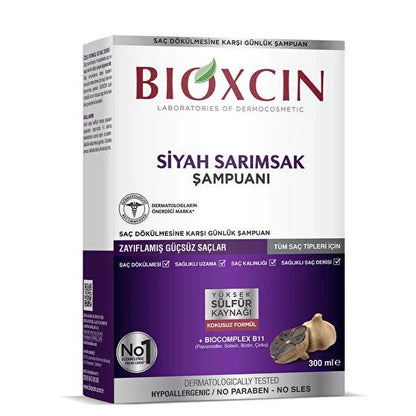 Bioxcin Black Garlic Shampoo: Anti Hair Loss, Shampoo for Thinning Hair - Sulfate & Paraben Free - Strengthens Weak Hair, 300ml